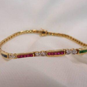 Ruby, Sapphire, Emerald & Diamond Bracelet 18ct Gold - Length 7in (S7826) - Image 5