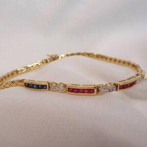 Ruby, Sapphire, Emerald & Diamond Bracelet 18ct Gold - Length 7in (S7826) - Image 6