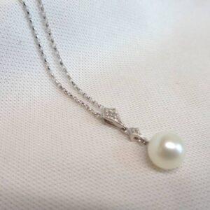 Stunning Cultured Pearl & Diamond Pendant 9ct White Gold - 18inch Chain (S8347) - Image 7