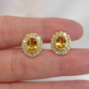 Quality Citrine & Diamond Earrings - 18ct Yellow Gold - Length 12mm x 11mm (S8356) - Image 2