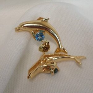 Pleasing Blue Topaz Dolphin Earrings 14ct Yellow Gold - Length 26mm (S8358) - Image 4