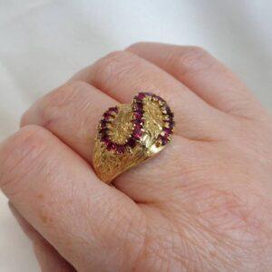 Unusual Vintage 9ct Gold & Ruby Ring - Size M - 7.6g (S8359) - Image 5