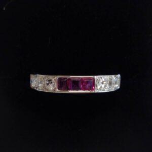 Antique Ruby & Diamond Half Eternity Ring 18 Carat White Gold - Size N (US 6.75) (S8297) - Image 3