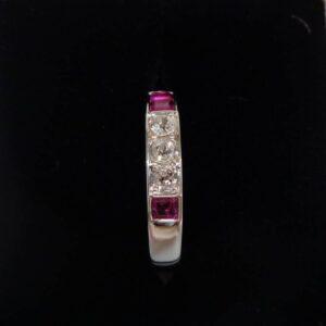 Antique Ruby & Diamond Half Eternity Ring 18 Carat White Gold - Size N (US 6.75) (S8297) - Image 4