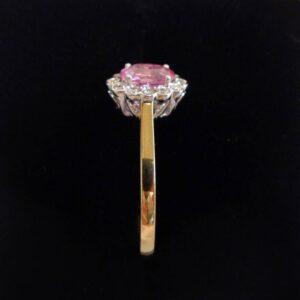 Quality Pink Sapphire & Diamond Cluster Ring 18ct Yellow Gold - Size O (US 7) (S7788) - Image 2