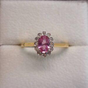 Quality Pink Sapphire & Diamond Cluster Ring 18ct Yellow Gold - Size O (US 7) (S7788) - Image 3