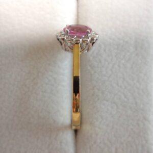 Quality Pink Sapphire & Diamond Cluster Ring 18ct Yellow Gold - Size O (US 7) (S7788) - Image 4