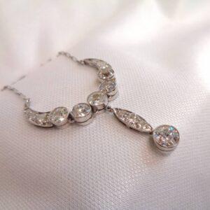 Antique Edwardian 3.00ct Diamond Necklace Platinum - Length 20in (51cm) (S7981) - Image 4