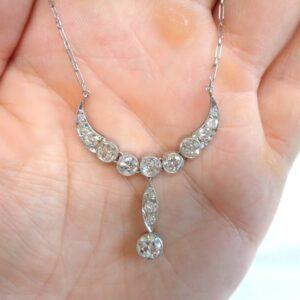 Antique Edwardian 3.00ct Diamond Necklace Platinum - Length 20in (51cm) (S7981) - Image 8