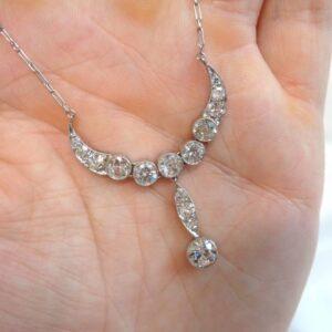 Antique Edwardian 3.00ct Diamond Necklace Platinum - Length 20in (51cm) (S7981) - Image 9