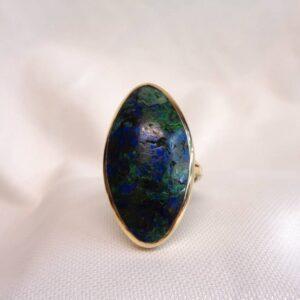 Beautiful Azurite Malachite Up finger Ring 9ct Yellow Gold - Size P (S8373) - Image 3