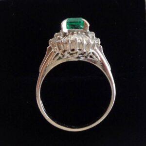 Emerald & Diamond Cluster Ring Platinum - Size L (S8198) - Image 3