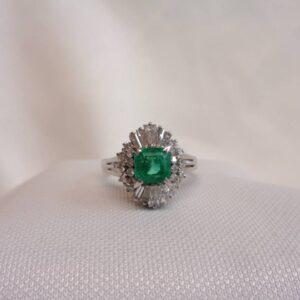 Emerald & Diamond Cluster Ring Platinum - Size L (S8198) - Image 4