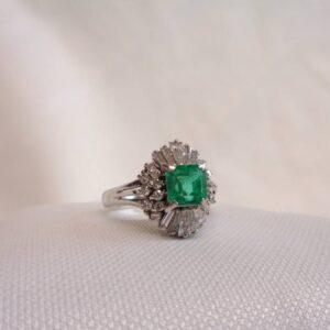 Emerald & Diamond Cluster Ring Platinum - Size L (S8198) - Image 5