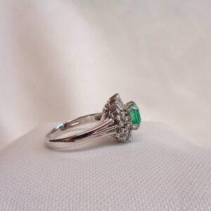 Emerald & Diamond Cluster Ring Platinum - Size L (S8198) - Image 7
