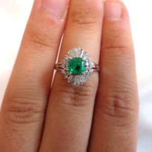 Emerald & Diamond Cluster Ring Platinum - Size L (S8198) - Image 10
