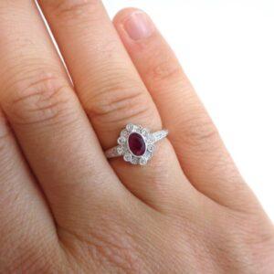 Beautiful Ruby & Diamond Cluster Ring 18ct White Gold - Size O 1/2 (S7785) - Image 9