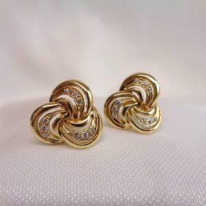 Fancy Twist Diamond Stud Earrings 14ct Yellow Gold - Diameter 15mm (S8378) - Image 3