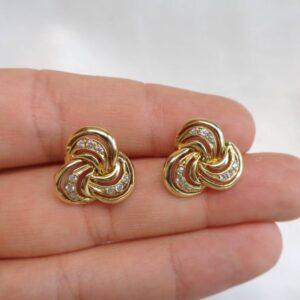 Fancy Twist Diamond Stud Earrings 14ct Yellow Gold - Diameter 15mm (S8378) - Image 7