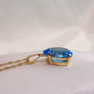 Blue Topaz Pendant 9ct Yellow Gold - Pear Cut - Length 25mm - Chain 20in (51cm) (S8377) - Image 4