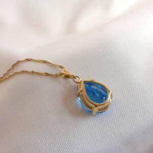 Blue Topaz Pendant 9ct Yellow Gold - Pear Cut - Length 25mm - Chain 20in (51cm) (S8377) - Image 5