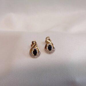 Sapphire and Diamond Drop Earrings 9ct Yellow Gold - Length 14mm (S8375) - Image 3