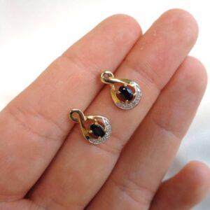 Sapphire and Diamond Drop Earrings 9ct Yellow Gold - Length 14mm (S8375) - Image 5