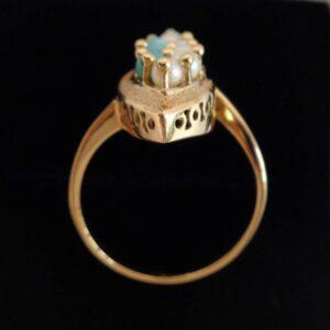 Vintage Turquoise and Seedpearl Ring 18ct Yellow Gold - Size N (US 6.75) (S8379) - Image 3