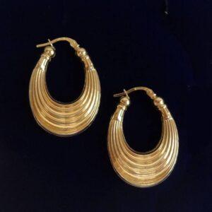 Fancy Hoop Earrings 9ct Yellow Gold - Length 32mm - 3.6 grams (S8380) - Image 1