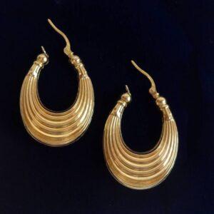 Fancy Hoop Earrings 9ct Yellow Gold - Length 32mm - 3.6 grams (S8380) - Image 2