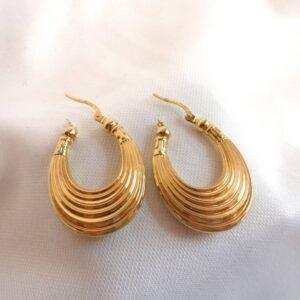 Fancy Hoop Earrings 9ct Yellow Gold - Length 32mm - 3.6 grams (S8380) - Image 4