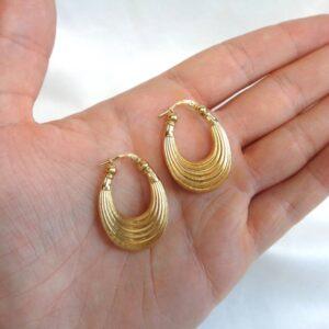 Fancy Hoop Earrings 9ct Yellow Gold - Length 32mm - 3.6 grams (S8380) - Image 5