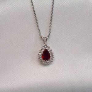 Ruby & Diamond Cluster Pendant 18ct White Gold - Pear Shaped - Length 17mm - Chain 16in (41cm) (S7859) - Image 3