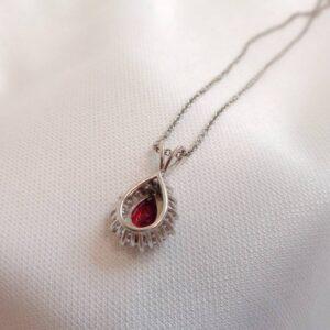Ruby & Diamond Cluster Pendant 18ct White Gold - Pear Shaped - Length 17mm - Chain 16in (41cm) (S7859) - Image 6