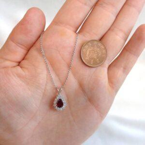 Ruby & Diamond Cluster Pendant 18ct White Gold - Pear Shaped - Length 17mm - Chain 16in (41cm) (S7859) - Image 8