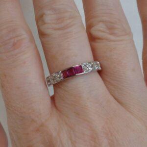 Antique Ruby & Diamond Half Eternity Ring 18 Carat White Gold - Size N (US 6.75) (S8297) - Image 10