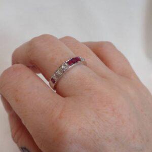 Antique Ruby & Diamond Half Eternity Ring 18 Carat White Gold - Size N (US 6.75) (S8297) - Image 6