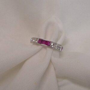 Antique Ruby & Diamond Half Eternity Ring 18 Carat White Gold - Size N (US 6.75) (S8297) - Image 8