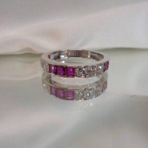 Antique Ruby & Diamond Half Eternity Ring 18 Carat White Gold - Size N (US 6.75) (S8297) - Image 9