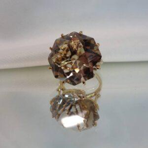Vintage c.1966 Smoky Quartz Ring 9ct Yellow Gold - 18.38ct!! Size L 1/2 (US 6) (S8385) - Image 7