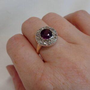Antique Tourmaline & Diamond Cluster Ring 18ct Yellow Gold - Size M 1/2 (US 6.5) (S7894) - Image 7