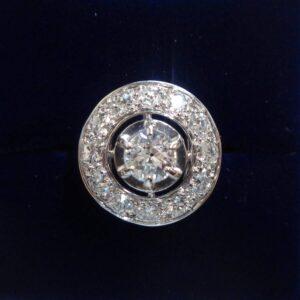 French 1950's 1.28ct Diamond Target Ring in Platinum - Certified Natural Diamonds (S7423)