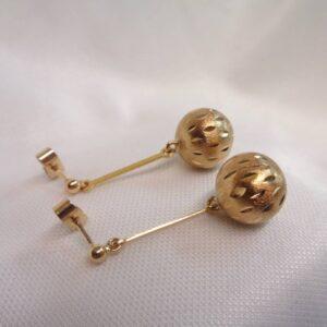 Vintage c.1973 Fancy Ball Drop Earrings 9ct Yellow Gold - Length 34mm - 2.9g (S8402) - Image 3
