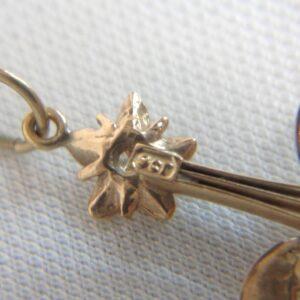 Antique Edwardian Sapphire, Seed Pearl & Diamond Pendant 9ct Yellow Gold - Length 44mm (S8406) - Image 5