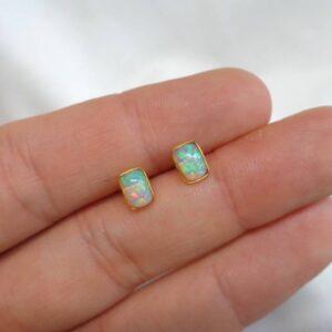 Natural Opal Stud Earrings 9ct Yellow Gold - 6.5mm x 4.5mm (S8404) - Image 5