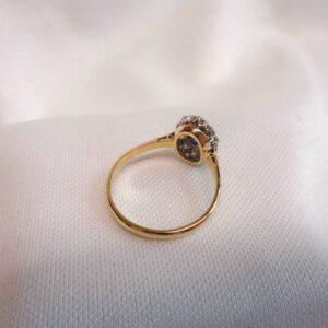Vintage Sapphire & Diamond Cluster Ring 18ct Yellow Gold - Size N 1/2 (US 6.75) (S7959) - Image 5
