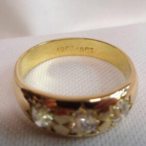 Antique Gents 1.00ct Three Stone Diamond Ring 18ct Yellow Gold - Size T 1/2 (S8411) - Image 3