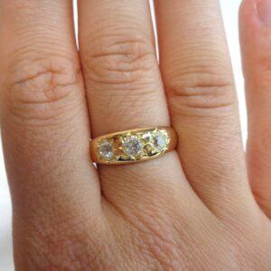 Antique Gents 1.00ct Three Stone Diamond Ring 18ct Yellow Gold - Size T 1/2 (S8411) - Image 5