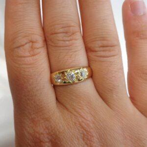 Antique Gents 1.00ct Three Stone Diamond Ring 18ct Yellow Gold - Size T 1/2 (S8411) - Image 6
