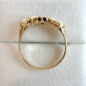 Vintage Sapphire and Cultured Pearl Five Stone Ring 9ct Yellow Gold - Size P (S8424) - Image 3